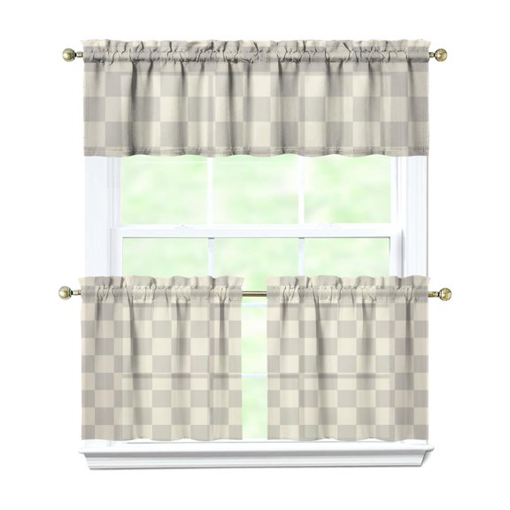 3 PCS Buffalo Plaid Kitchen Curtains Set - 54x18 Inch Valance & 2 Tier 27.5x24 Inch Panels, Rustic Farmhouse Plaid Print Semi-Sheer Rod Pocket Window Treatments