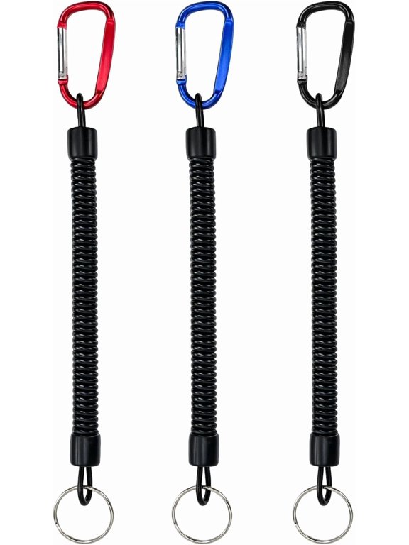 3 PCS Bungee Keychain, Coil Keychain, with Carabiner Clips