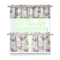 3 PCS Butterfly Floral Kitchen Curtains Set - Semi-Sheer Tier & Valance for Farmhouse, Caf - Rod Pocket Window Treatment Panels (54x18   2x27.5x24 Inch)