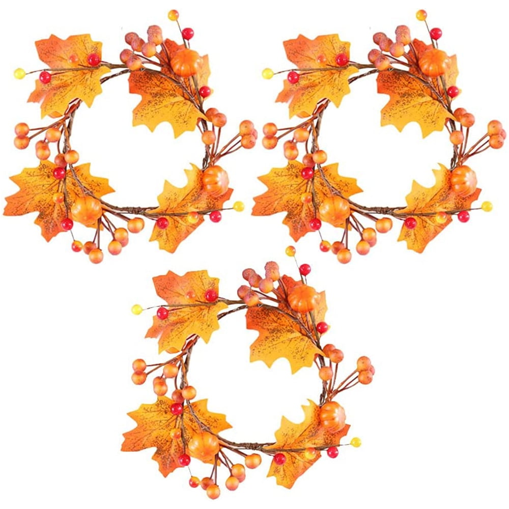 3 PCS Candle Rings Wreaths,4.7 Inch Halloween Pumpkin Maple Leaf Candle Holder Rings with