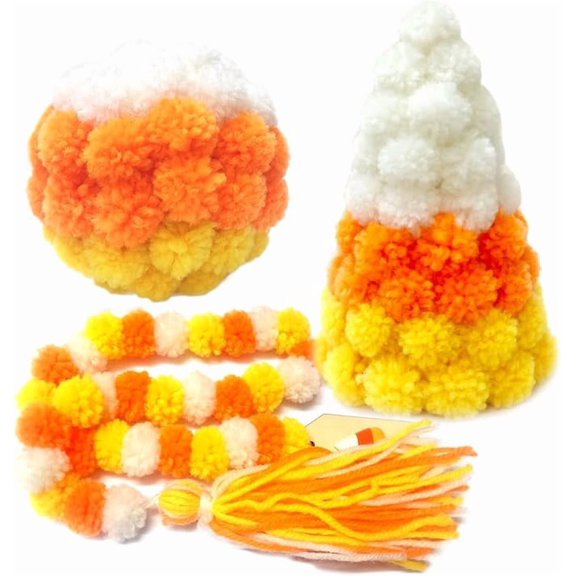 3 PCS Candy Corn Decor Halloween Table Decorations Mini Trees Yarn Trees Tiered Tray Fall Decor for Farmhouse Indoor Room Kitchen Home Shelf Centerpieces