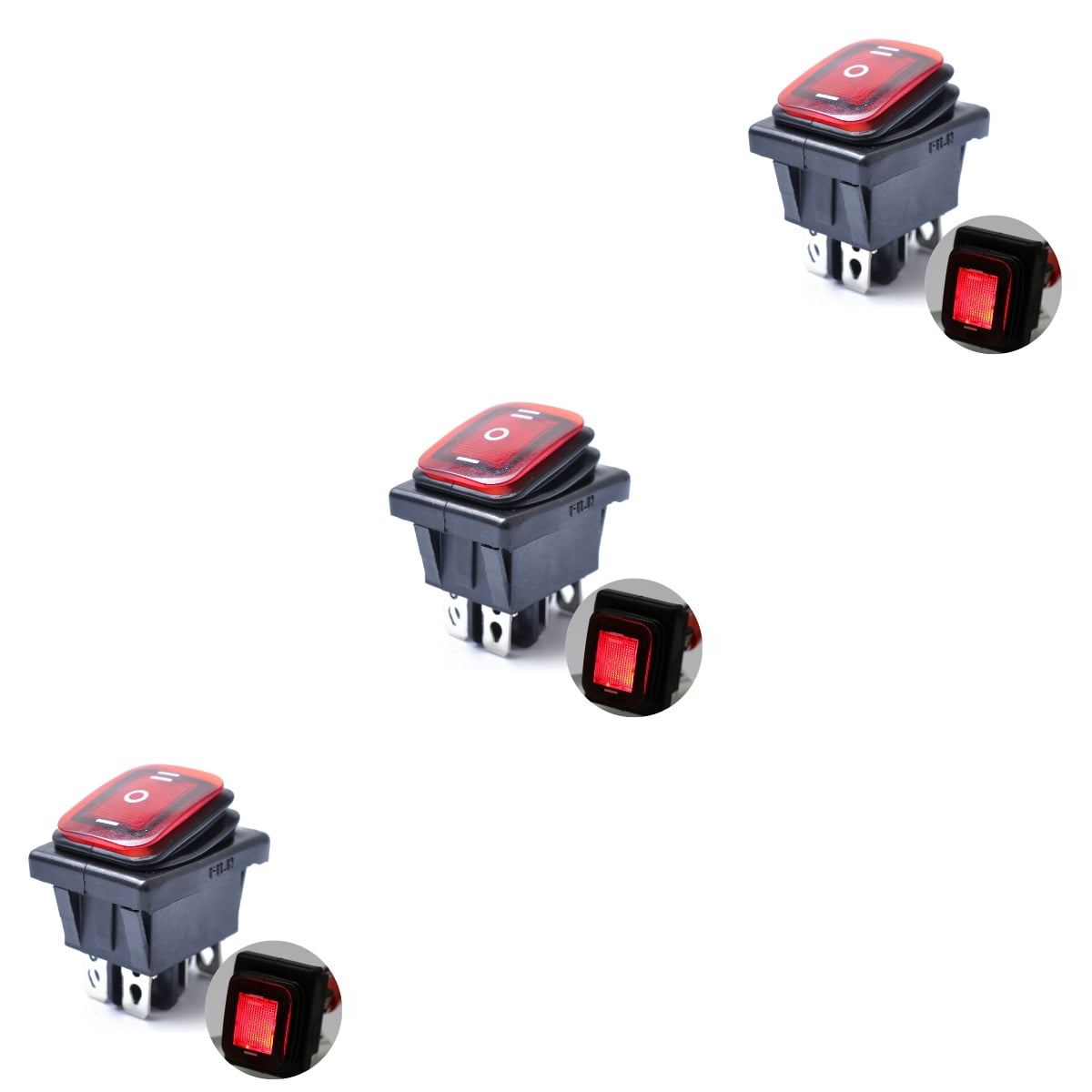 3-Pack Waterproof 6 Pin Red Push Button Rocker Switch for Car and Boat ...