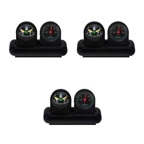 3 PCS Car Compass Hiking Thermometer Compasses Thermometers Work Black