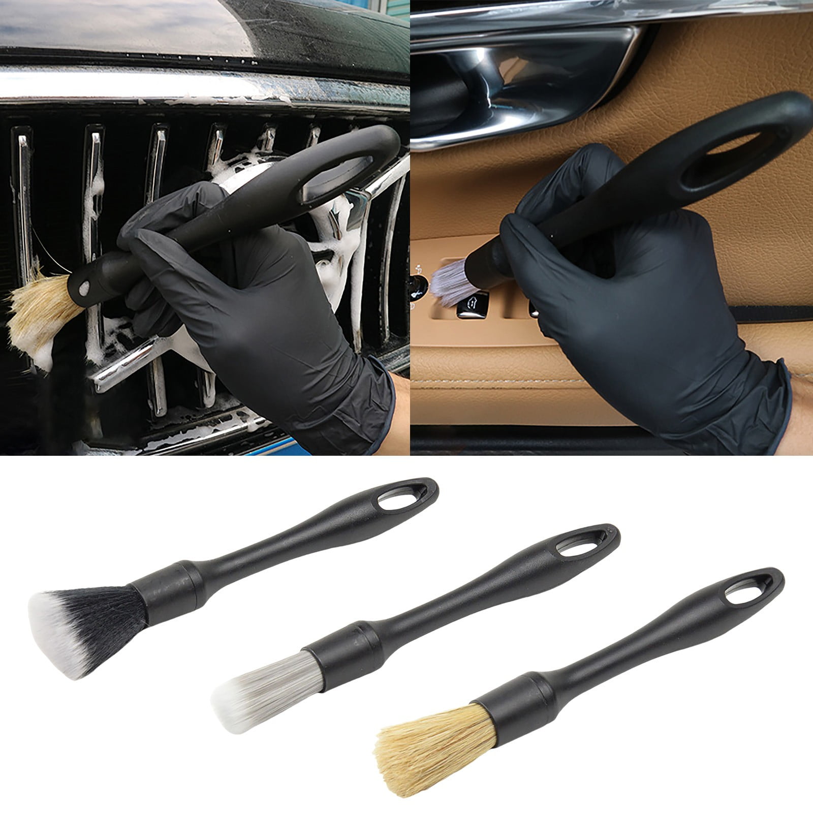 3 PCS Car Detailing Brush Set For Cleaning Interior Or Exterior Boars