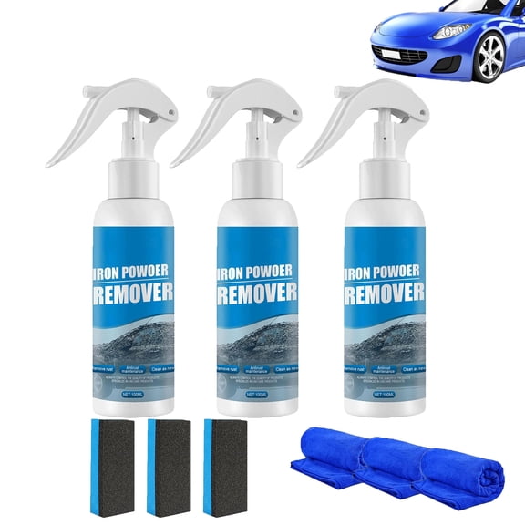 3 PCS Car Rust Removal Spray, 3.38 fl oz Per Bottle, Iron Powder Remover, Instant Stain Cleaner, Multifunctional Car Paint Maintenance Spray for Auto Rust and Iron Particle Cleaning
