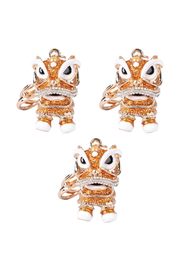 Stylish Chinoiserie Lion Keychain Set with Rhinestones, 3 Pieces for Everyday Fashion Accessories
