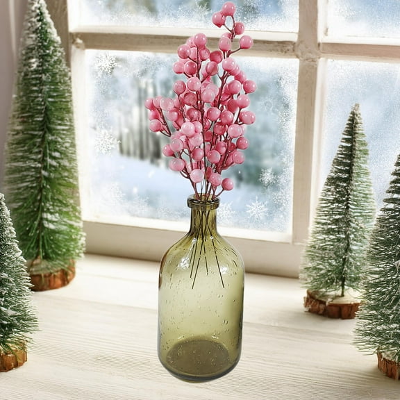 3 PCS Christmas Berries Stems Pink Artificial Berry Stems Christmas Winter Faux Berry Picks, Berry Branches for Christmas Tree Ornaments DIY Crafts Wedding Holiday Season Winter Home Decor