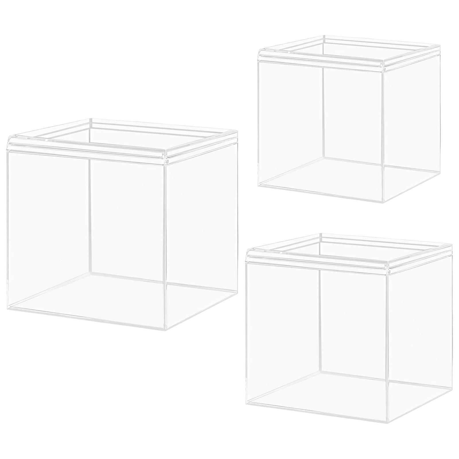 3 PCS Clear Cube Organizers, 3 Sizes Acrylic Storage Box with Lid, Acrylic Cube Storage Container for Candies Jewelry Coins Art Supplies