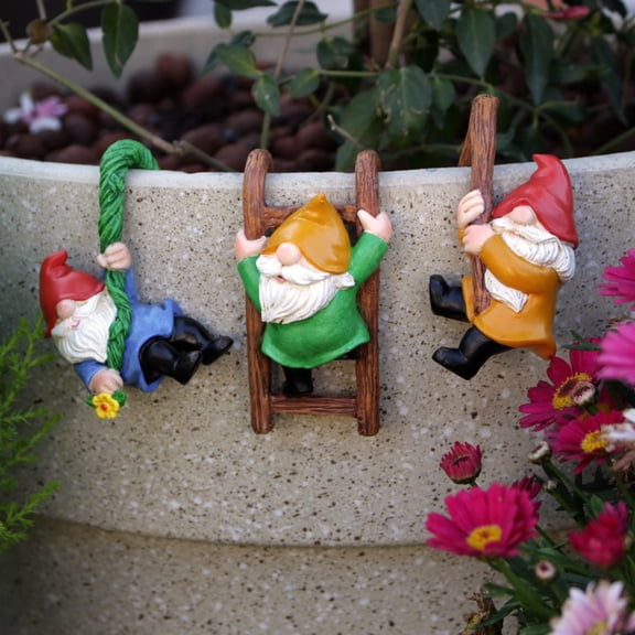 3 PCS Climbing Gnomes Tree Faces Decor Outdoor for Yard, Outdoor Fairy Garden Resin Crafts, Flower Pot Landscape Dwarf, Micro Landscape Pendant OrnamentsFlower Pot Pendant