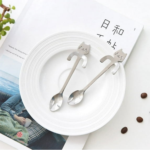 3 PCS Coffee Spoon Mini Cat Shape Spoon,Cute Cat Spoon Long Handle Spoons Flatware Drinking Tools Kitchen Gadget,Tea Soup Sugar Dessert Hanging Cup Spoon