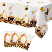 3 Pcs Construction Tablecloth, Rectangular Truck Plastic Table Cloth Cover for Birthday Party Celebration Decoration for Kids Boys Children, 108x54 inch