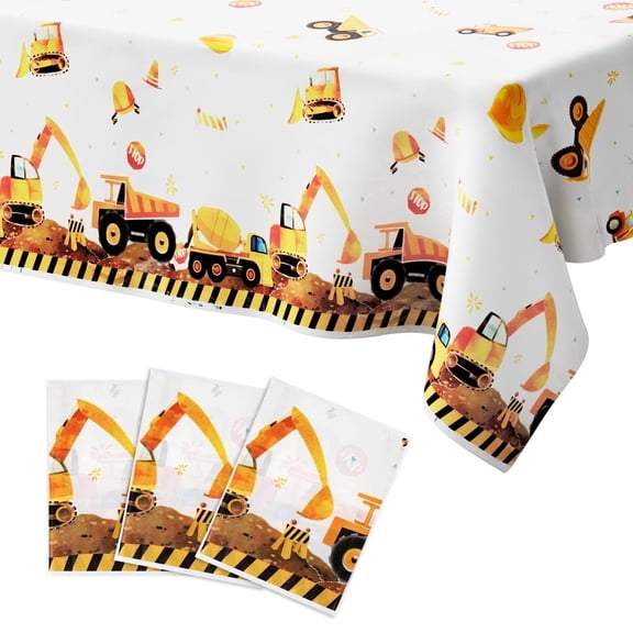 3 Pcs Construction Tablecloth, Rectangular Truck Plastic Table Cloth Cover for Birthday Party Celebration Decoration for Kids Boys Children, 108x54 inch