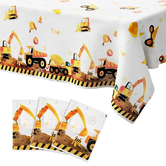 3 PCS Construction Tablecloth, Rectangular Truck Plastic Table Cloth Cover for Birthday Party Celebration Decoration for Kids Boys Children, 108x54 Inch