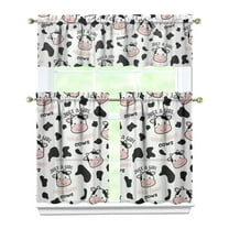 3 PCS Cow Print Kitchen Curtains Set - Farmhouse Tier Curtains with Valance (54x18 27.5x36 Inch) for Rustic Decor, Rod Pocket Window Treatment Panels for Cow Lovers