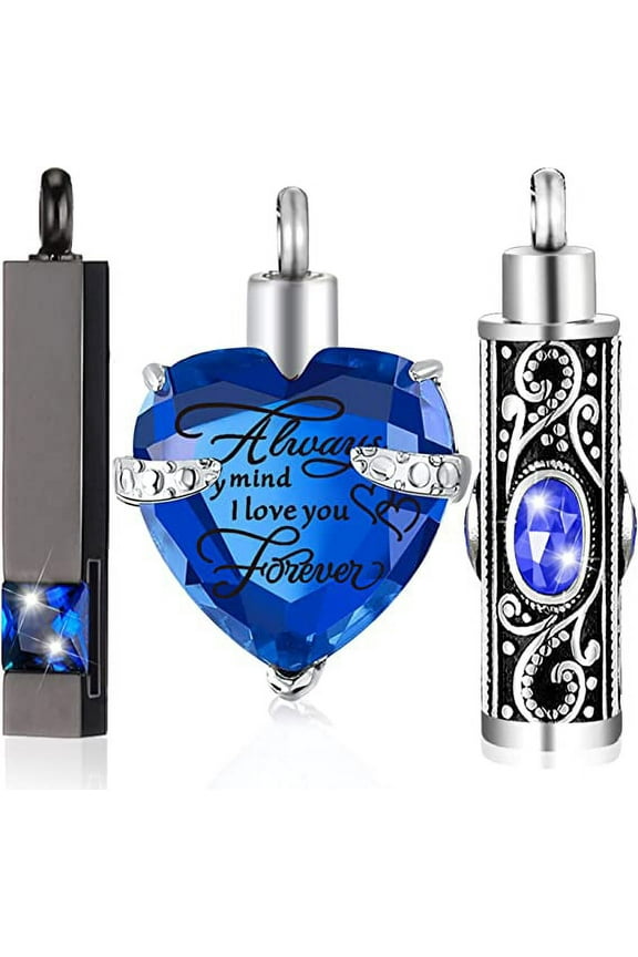 3 PCS Cremation Urn Necklace for Ashes Keepsake Cremation Jewelry Vertical Bar Zircon Crystal Urn Necklace Urn Stainless Steel Memorial Pendant for Women Men Loved Ones