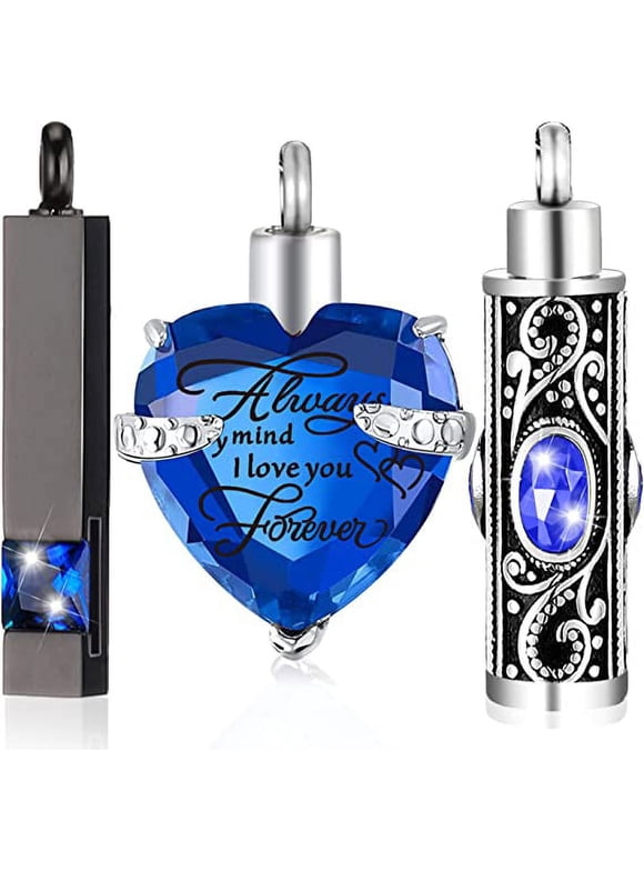 3 PCS Cremation Urn Necklace for Ashes Keepsake Cremation Jewelry Vertical Bar Zircon Crystal Urn Necklace Urn Stainless Steel Memorial Pendant for Women Men Loved Ones