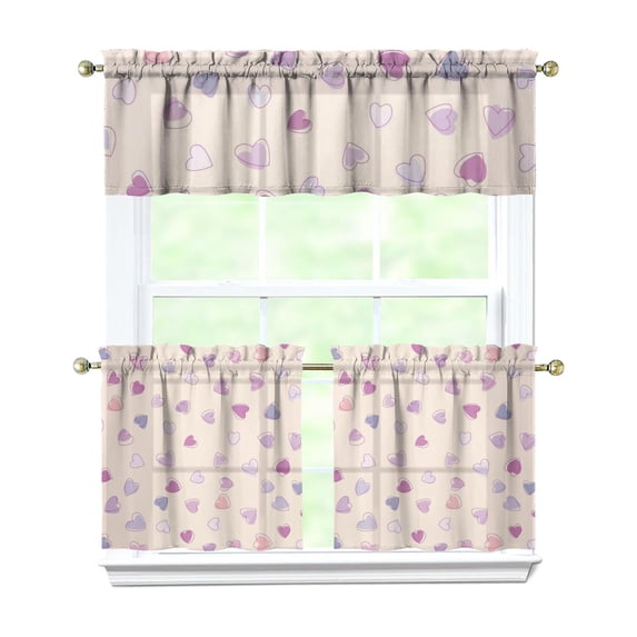 3 PCS Cute Cartoon Kitchen Curtains Set - Fun Kawaii Rainbow Animals & Space Design, Semi-Sheer Tier Curtains with Valance for Kids Room, Farmhouse Window Treatment Panels (54x18 & 27.5x24 Inch)
