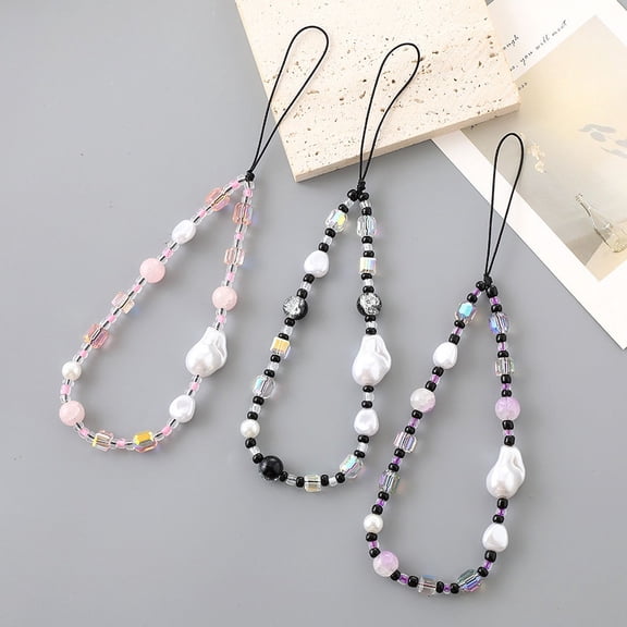 3 PCS Cute Phone Charms Imitation Pearl Beaded Aesthetic Cellphone Wrist Strap Bow Accessories Anti-Theft Chain String for Bag Keychain Airpods Camera Decor