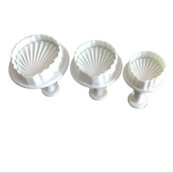 3 PCS Cute Shell Shape Biscuit Cutters Plastic Cookie Stamps Plunger Cutter Molds Embossing Spring Mold Printed Presses