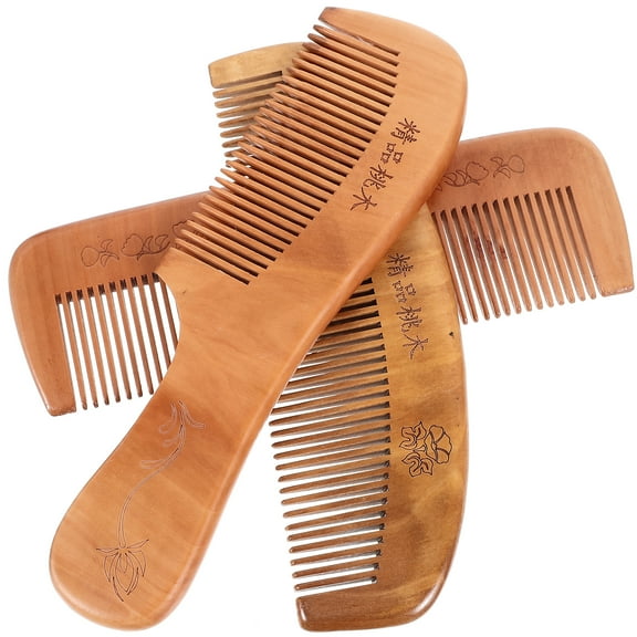 3PCS Peach Wooden Combs Carved Pocket Wood Comb Natural Anti-static Massage Combs