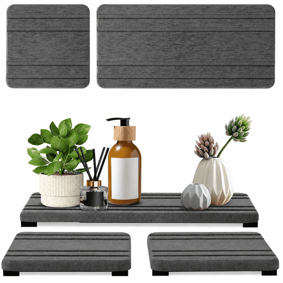 3 PCS Diatomite Stone Sink Tray Set, Fast Drying Water Absorbing Coasters for Kitchen Bathroom, Sponge Soap Holder (8x4 Inch and 4x4 Inch)
