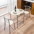 thumbnail image 1 of UHOMEPRO 3 PCS Dining Table Set, Wooden Dining Set with Metal Frame and Shelf Storage, Dining Room Table Set with 2 Chairs, Small Kitchen Table Set, Restaurant Bistro Home Furniture, Natural, 1 of 8