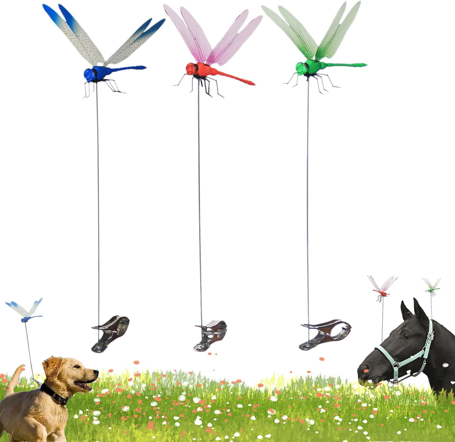 3 PCS Dragonfly Clips for Bugs Repellent Outdoor, 3D Artificial Dragon Fly Hat Clips Waterproof Realistic Garden Patio Decor for Indoor Outdoor, Dragonfly Clips to Keep Bugs Away (3 Color Set)