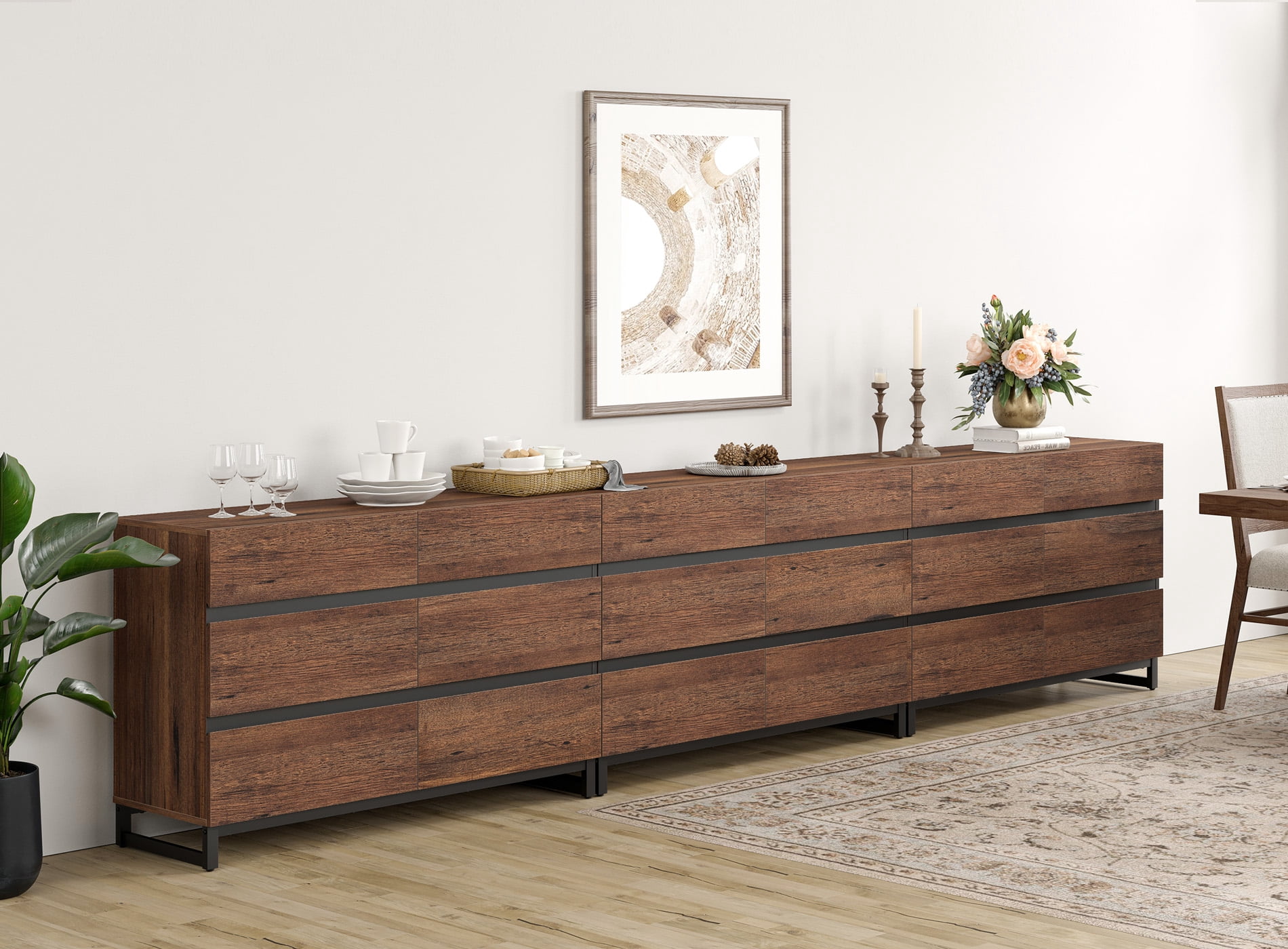 3 PCS Dresser For Bedroom, Closet Organizers And Storage With 18 Drawers, Chest Of Drawers With Metal Base, Modern Wood Dresser,Brown