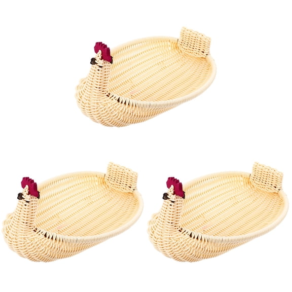 Set of 3 Beige Rattan Storage Baskets for Easter, and Fruit Organizers, Decorative Home Containers for Kitchen and Living Room