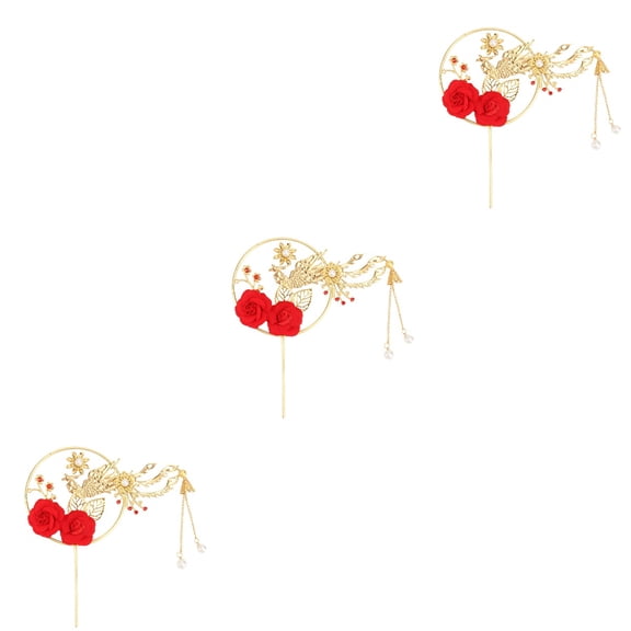 3 Pieces Fan Wedding Cake Decorations Layout Retro Bride Golden