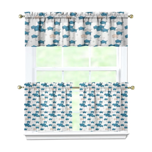 3 PCS Farmhouse Kitchen Curtains Set with Valance - Cow & Sunflower Rustic Design, Semi-Sheer Rod Pocket Tier Curtains for Small Windows, 54x18 & 27.5x24 Inch, Farm & Nature Aesthetic