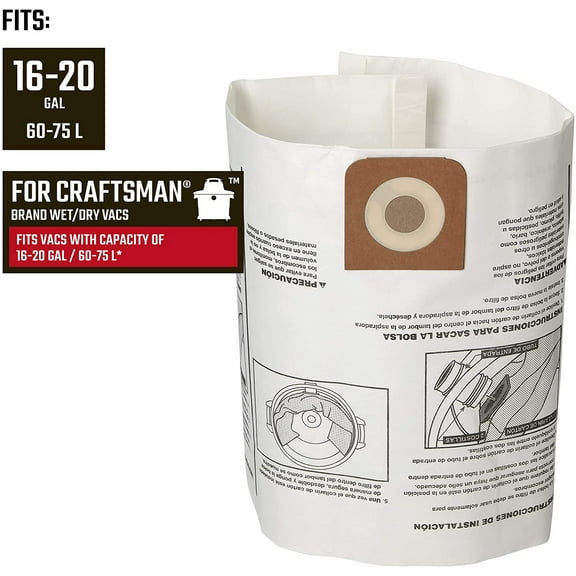 3 PCS Fine Dust Wet/Dry Vac Dust Collection Bags Replacement For CRAFTSMAN 16-20 Gallon Wet/Dry Vacuum - Part # Craftsman 9-38750 by SUCCLACE.