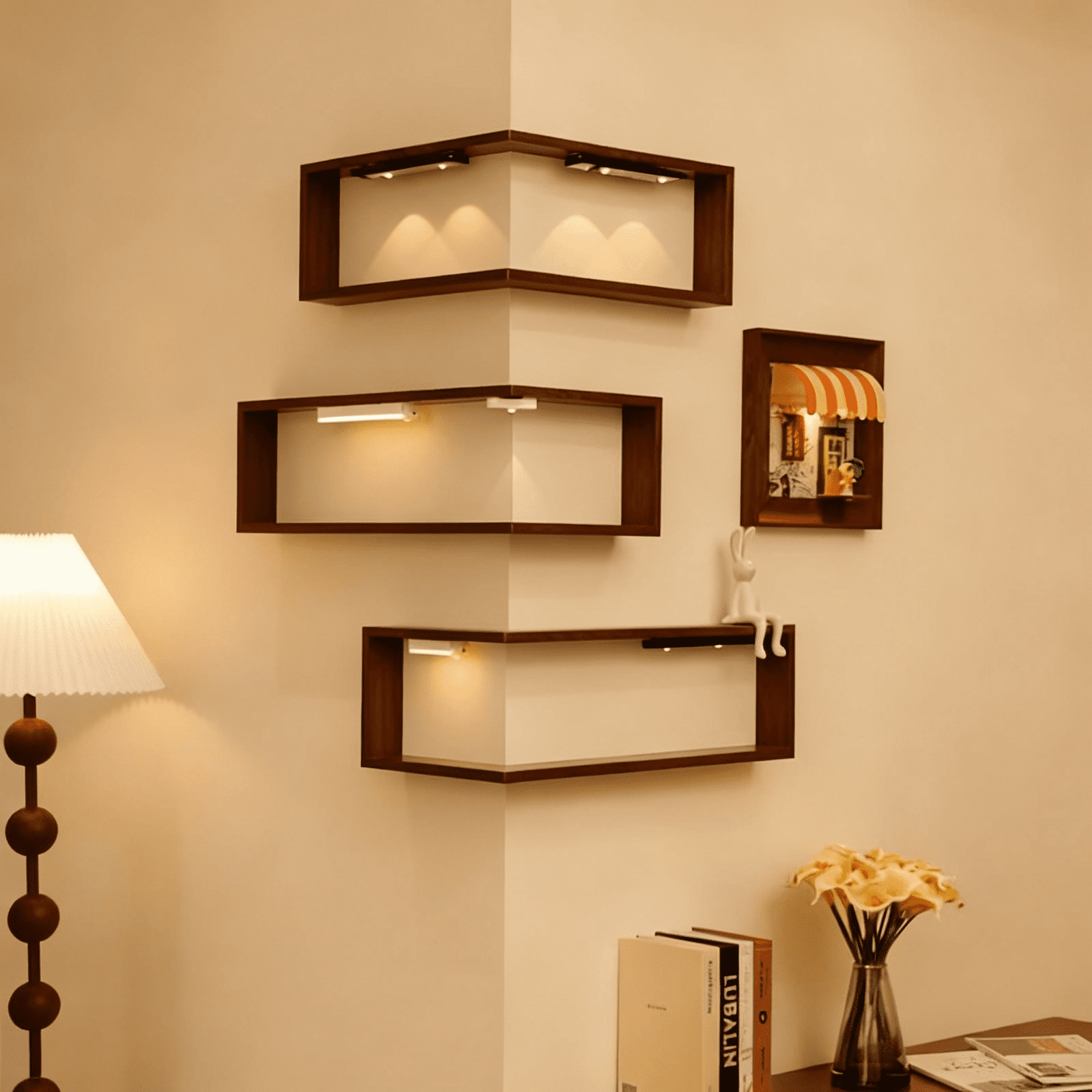 Visual Reference: 3 Pcs Floating Wall Shelf Corner Shelf For Bedroom