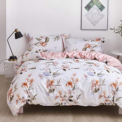 3 PCS Floral Wildflower Duvet Cover Set - 100% Cotton Duvet Cover with Zipper Closure & Corner Ties
