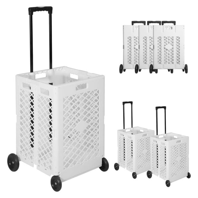 3 PCS Foldable Rolling Crate with Wheels, Folding Heavy Duty