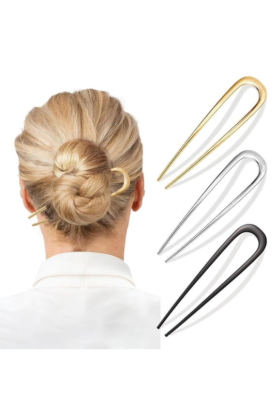 3 PCS French Hair Pins for Women, Elegant Hair Pins for Updos, Buns & French Twist, Gold Hair Accessories