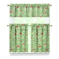 thumbnail image 1 of 3 PCS Frog Print Kitchen Curtains Set - Green Frog Cartoon with Mushroom Flower Pattern, Semi-Sheer Farmhouse Tier Curtains & Valance for Small Windows, 1 of 5