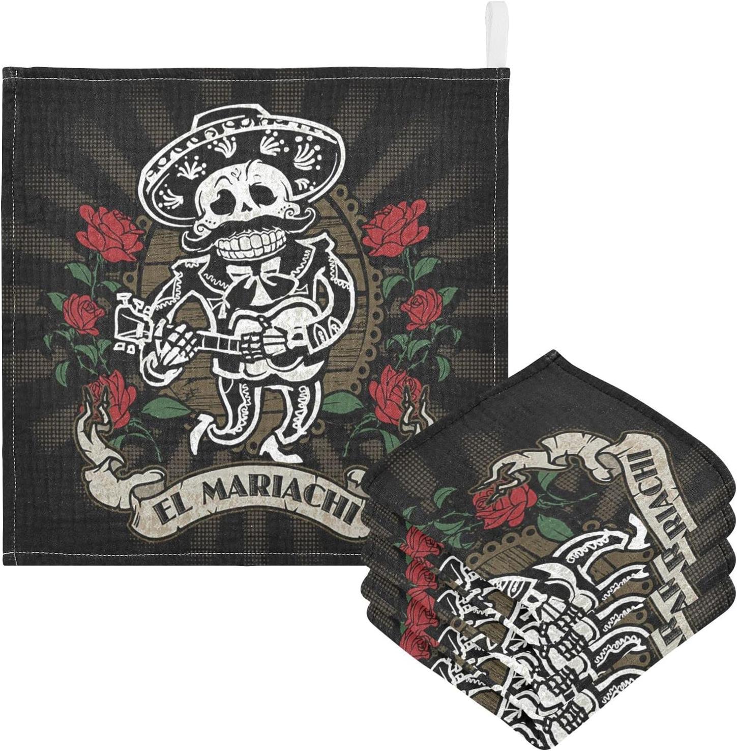 3 PCS Funny Mexico Skeleton Guitar Baby Muslin Washcloths, Rose Flower ...