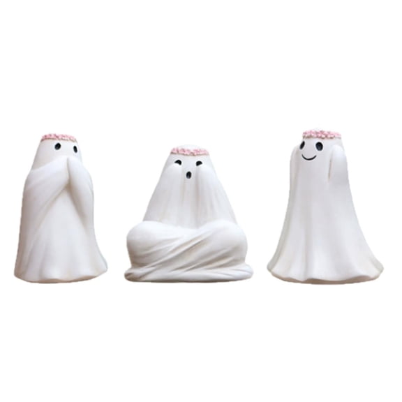 3 PCS Ghost See No Evil Hear No Evil Speak No Evil Statues, Spooky Halloween Ghost Plant Decorations for Pots, Cute See No Evil Hear No Evil Figurines for Home Office Desk Lawn YardMulticolor