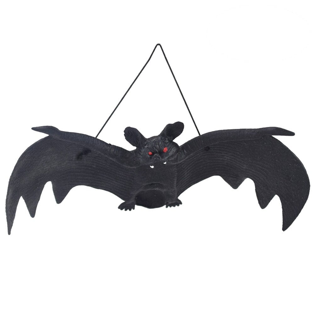 3 PCS Halloween Simulation Hanging Bats Realistic Looking Spooky Rubber Hanging  Bats Props for Halloween Decoration (24 x 9cm) 