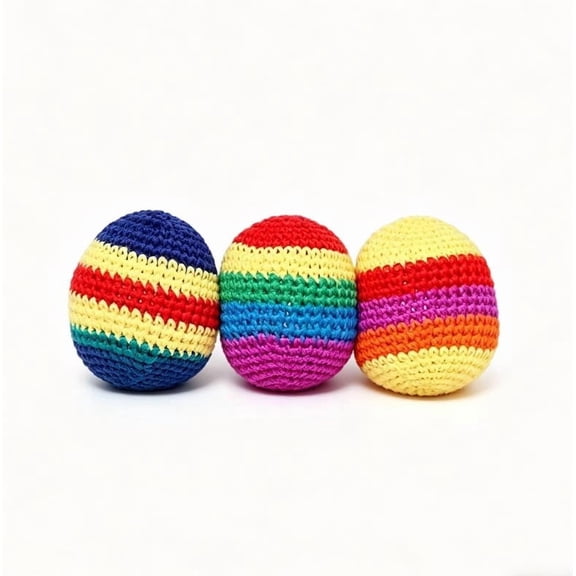 3 PCS Handmade Knitted Hacky Kickballs Sack, Sacks for Adults and Kids in Assorted Colors and Patterns, Footbag Coordination Skill Building Indoor Outdoor Toys, Goodie Bag Stuffers, 2.4"