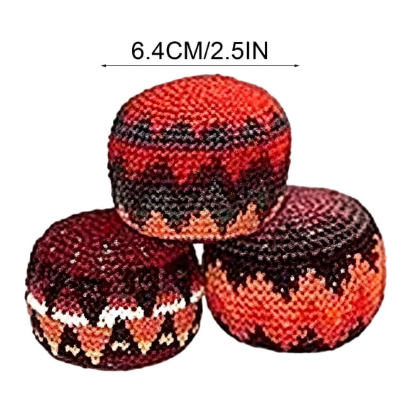 3 PCS Handmade Knitted Hacky Kickballs Sack, Sacks for Adults and Kids in Assorted Colors and Patterns, Footbag Coordination Skill Building Indoor Outdoor Toys, Goodie Bag Stuffers, 2.4"