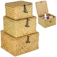 thumbnail image 1 of 3 PCS Handwoven Seagrass Storage Baskets with Lid, Rectangular Household Organizer Bins, Multipurpose Storage Box for Home Organization, Stylish Gift Basket, 1 of 6
