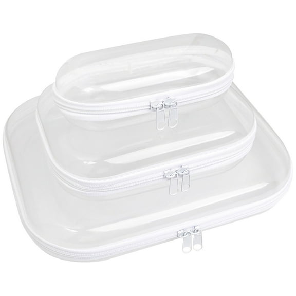 3 PCS Hard Shell Clear Zipper Pouches, 3 Sizes Zippered Cases for Travel and Storage, Clear Hard Case with Dual Zipper