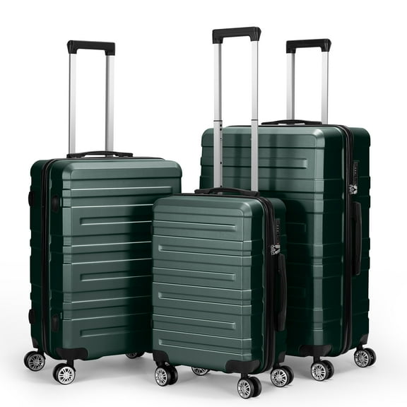 3 PCS Hradside Luggage Sets with Double Spinner Wheels, TSA Lock，20in，24in，28in，Green
