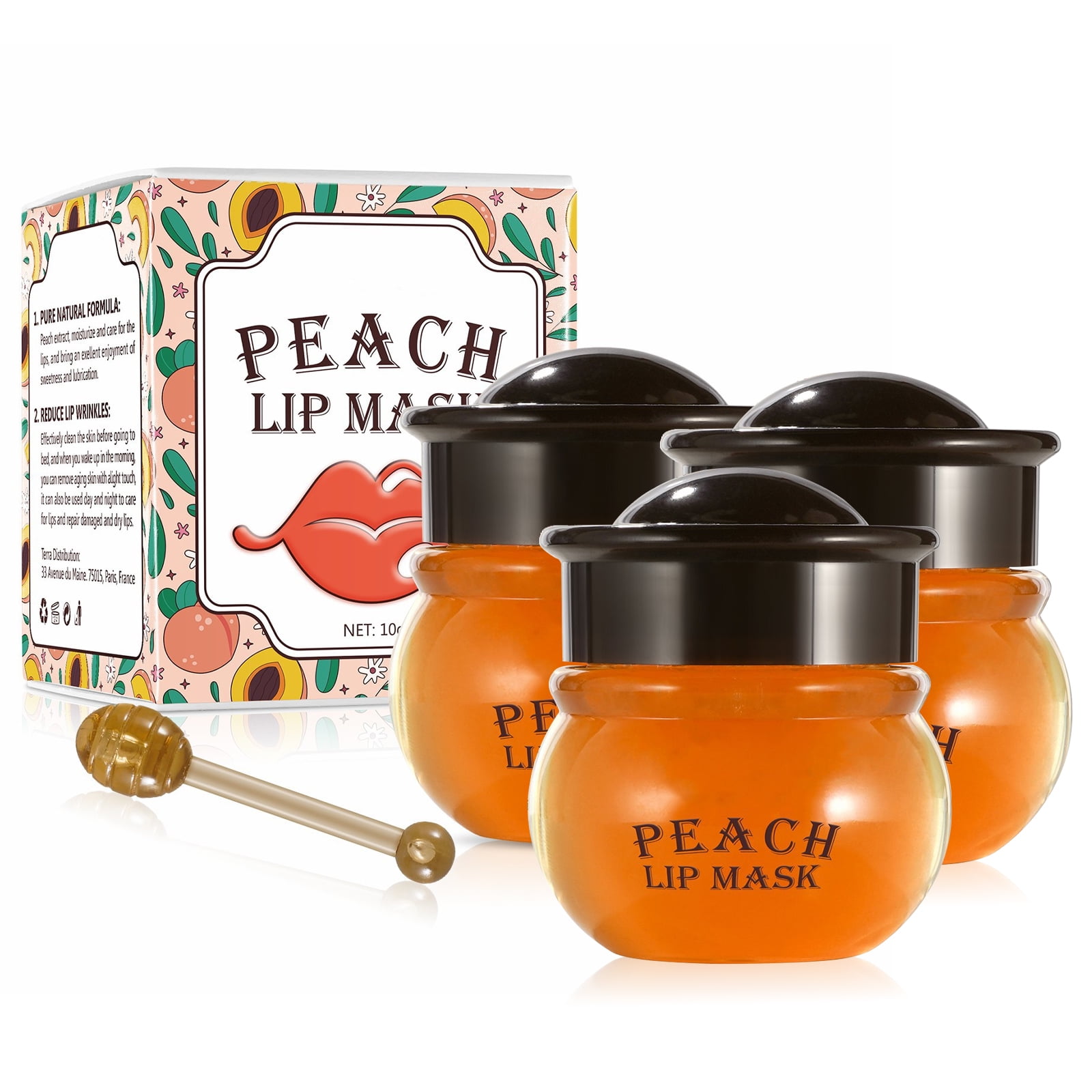 3 PCS Hydration Peach Lip Mask,Overnight Repairing, Moisturizing