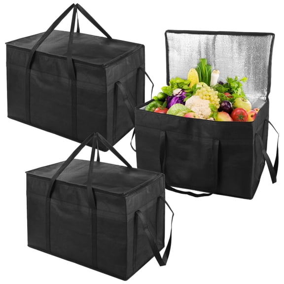 3 PCS Insulated Food Delivery Bags, XXXL Pizza Cooler Bag, Thermal Hot Cold Carrier for Catering, Shopping, Groceries, Large Capacity Warmer Frozen Storage Totes for Picnic Camp