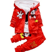 NINE MINOW 3 PCS Kids Girls Boys Clothing Sets Mickey Hooded Coat+T-Shirt+Pants Baby Cotton Tracksuits