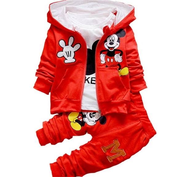 3 PCS Kids Girls Boys Clothing Sets Mickey Hooded Coat+T-Shirt+Pants Baby Cotton Tracksuits