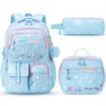 thumbnail image 1 of 3 PCS Kids School Backpack Set with Lunch Box & Pencil Case Set, Cute Travel Bookbag School Bag for Student Toddler Kids Teens, Blue, 1 of 7